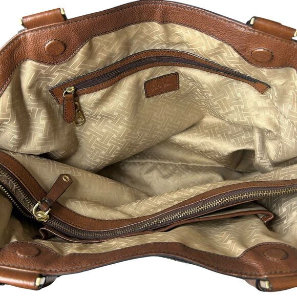 Cole Haan Leather Tote Bag Box Tote Chestnut Saddle II Bag Braided Handles 19" - Picture 12 of 16